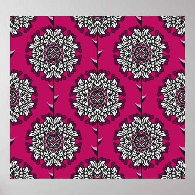 Affiche Fleurs Graphiques Florales rose sans joint (Devant)