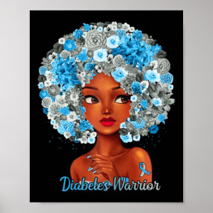 Affiche Fleurs Gris Bleu Afro Cheveux Femme Noire Diabète