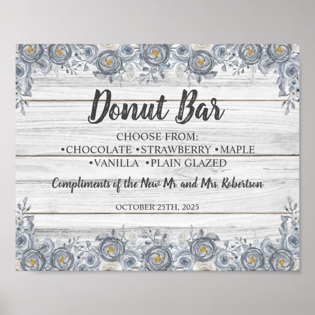 Affiche Fleurs grises | Panneau de mariage de salon de bei (Devant)