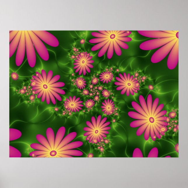 Affiche Fleurs Imaginaires roses Art Fractal Abstrait mode (Devant)