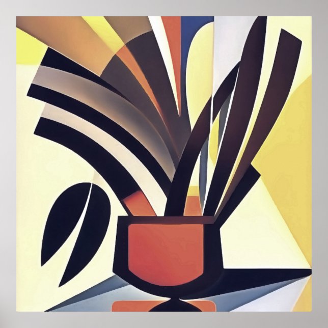 Affiche Fleurs Iris Dans Un Vase Art Géométrique Abstrait (Devant)