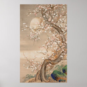 Affiche Fleurs japonaises de prune au clair de lune