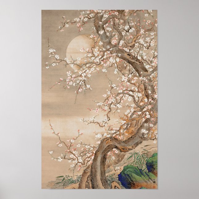 Affiche Fleurs japonaises de prune au clair de lune par Sō (Devant)