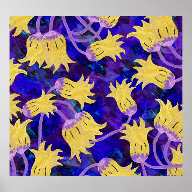 Affiche Fleurs jaunes : aquarelle arrière - plan foncée (Devant)