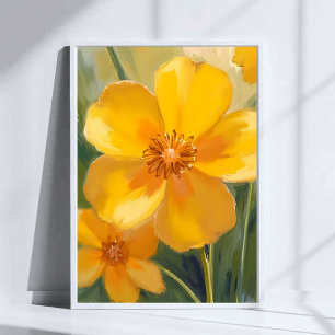 Affiche Fleurs Jaunes Aquarelle Fleurs Printanières Peinte