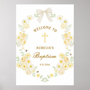 Affiche Fleurs Jaunes Cadre Arc Baptême Bienvenue