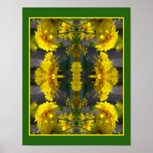 Affiche Fleurs Jaunes Dans Miroir Soleil Abstrait