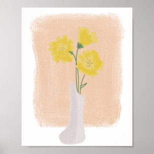 Affiche Fleurs jaunes dans un vase dessinées à la main Art