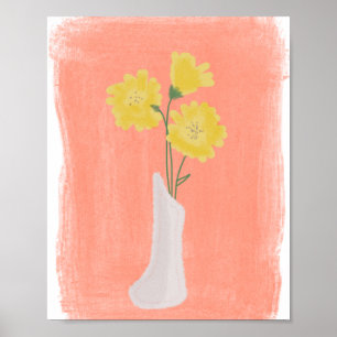 Affiche Fleurs jaunes dans Vase Main dessinée Art B