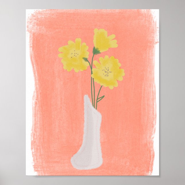 Affiche Fleurs jaunes dans Vase Main dessinée Art B (Devant)