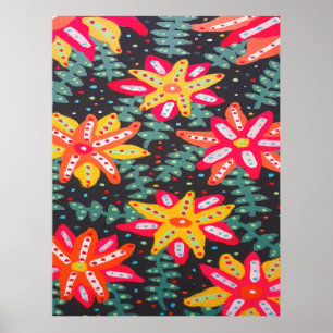 Affiche Fleurs jaunes et orange en gras Noir