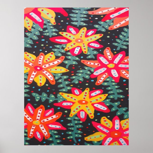 Affiche Fleurs jaunes et orange en gras Noir (Devant)