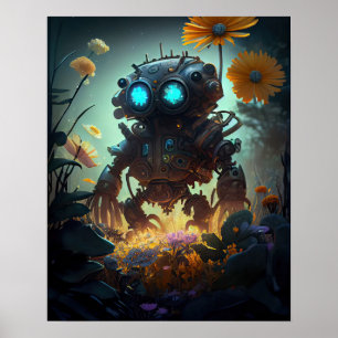 Affiche Fleurs Jaunes Robot Sci-fi