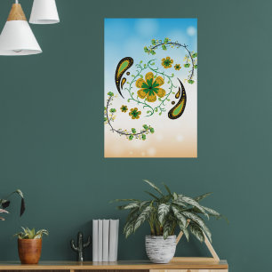 Affiche Fleurs Jaunes Vertes Apaisantes