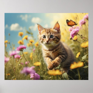 Affiche *~*  Fleurs Kitty 5:4  Chat Chaton Papillon AP68