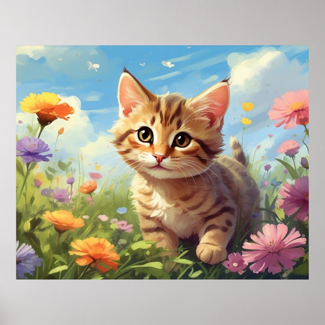 Affiche *~* Fleurs Kitty au repos 5:4 Chat Kitten AP68 (Devant)