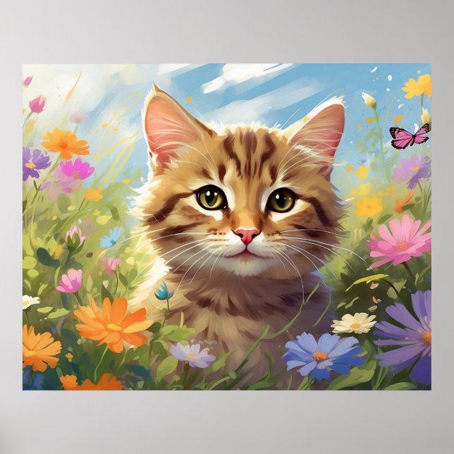 Affiche *~*  Fleurs Kitty Chat 5:4  Papillon Chat AP68 (Devant)