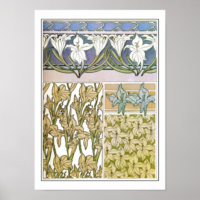 Affiche Fleurs Lily de style Art Nouveau, Mucha (Devant)