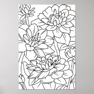 Affiche Fleurs Lotus de coloration adulte 1