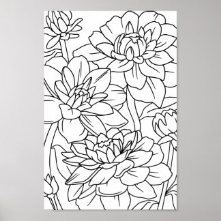 Affiche Fleurs Lotus de coloration adulte 1