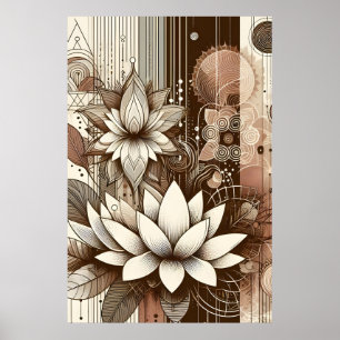 Affiche Fleurs Lotus Modernes En Sepia