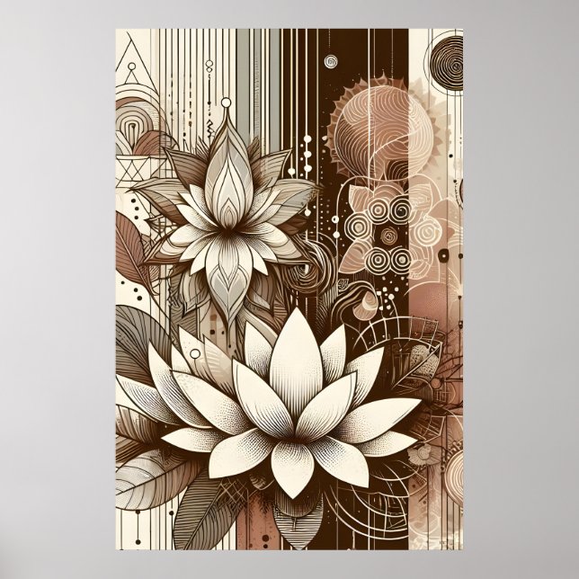 Affiche Fleurs Lotus Modernes En Sepia (Devant)