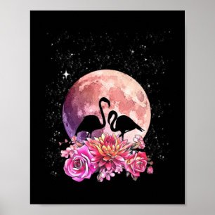 Affiche Fleurs Lune Rose Et Amour Flamant rose
