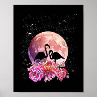 Affiche Fleurs Lune Rose Et Amour Flamant rose