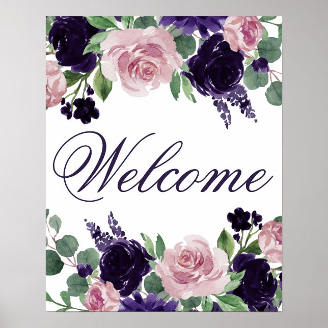 Affiche Fleurs luxuriantes | Accueil rose violet et rose (Devant)