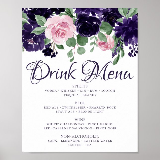 Affiche Fleurs luxuriantes | Menu Boisson Garland violet e (Devant)