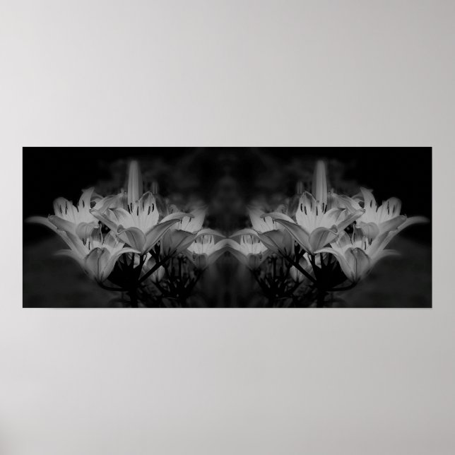 Affiche Fleurs Lys En Miroir Noir Et Blanc Abstrait (Devant)
