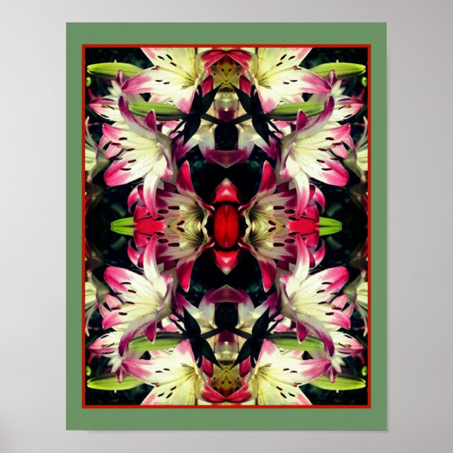 Affiche Fleurs Lys Rouges Et Blanches Abstraites (Devant)