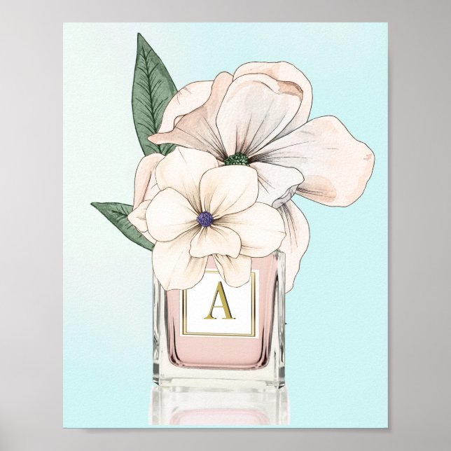 Affiche Fleurs Magnolia Élégante Bouteille de parfum Monog (Devant)