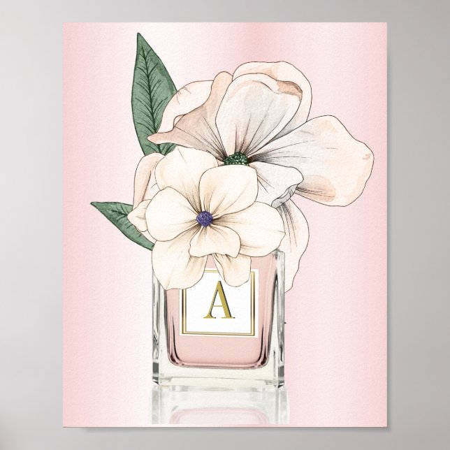 Affiche Fleurs Magnolia Pink Parfum Bottle Monogramme (Devant)