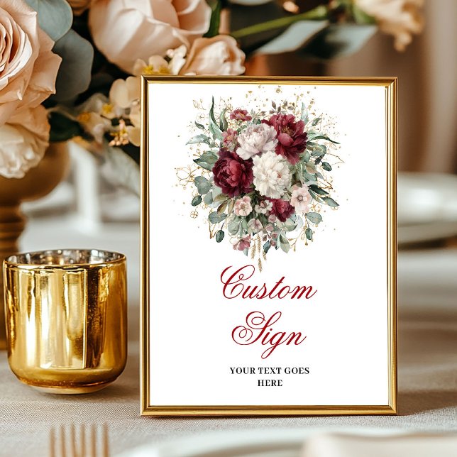 Affiche Fleurs Marron Modernes Eucalyptus Or Poste Personn (Modern Maroon Flowers Eucalyptus Gold Custom Poster)