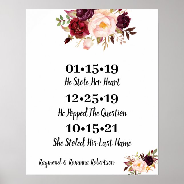Affiche Fleurs Marsala Meilleur Mariage du jour Date Oui J (Devant)