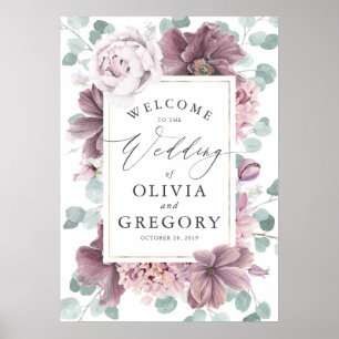 Affiche Fleurs Mauve Elégante Verdure Mariage Accueil