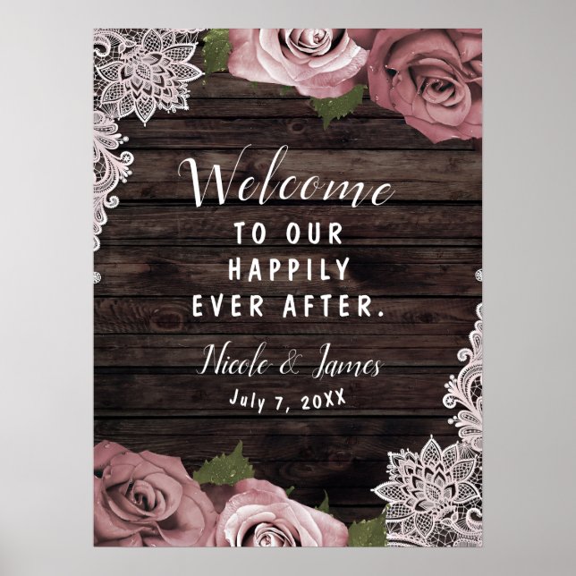 Affiche Fleurs Mauves Poussiéreuses Roses Bois Rustique Ma (Devant)