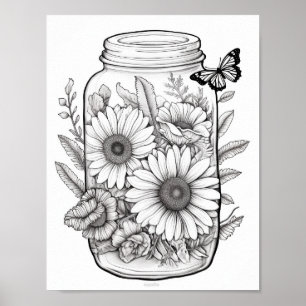 Affiche Fleurs Mélangées En Colorant Jar