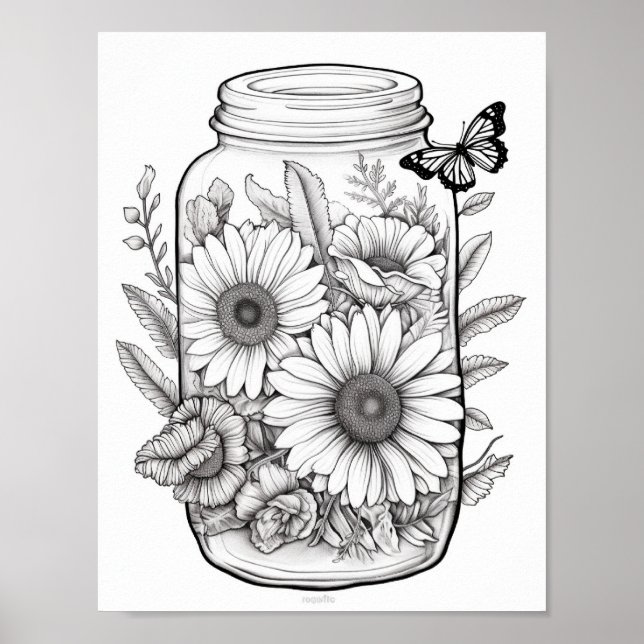 Affiche Fleurs Mélangées En Colorant Jar (Devant)