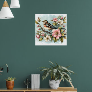 Affiche Fleurs mignonnes amateurs d'oiseaux