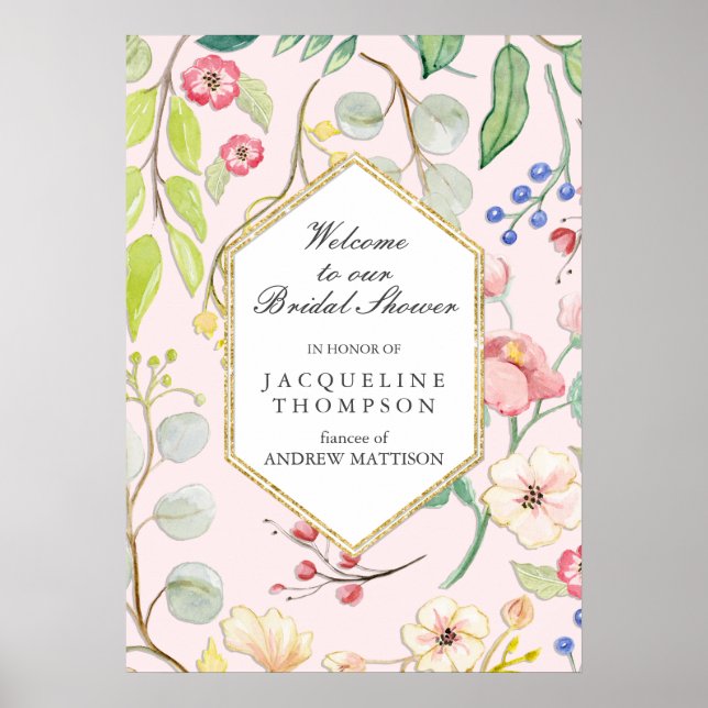 Affiche Fleurs Modernes de Feuillage Bienvenue Pastel Baby (Devant)