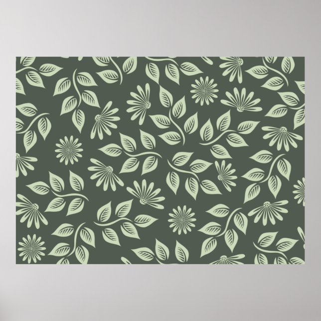 Affiche Fleurs motif vert printemps (Devant)