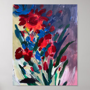 Affiche Fleurs multicolores, peinture .