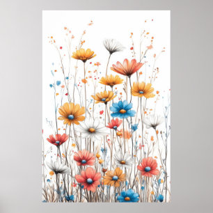 Affiche Fleurs Nature Illustration Pastel Couleur Dessin