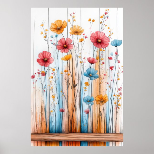 Affiche Fleurs Nature Illustration Pastel Couleur Dessin (Devant)