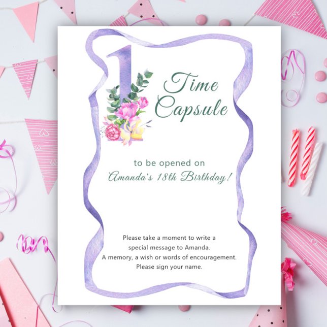 Affiche Fleurs Nombre Capsule Temporelle 1er anniversaire (Créateur téléchargé)