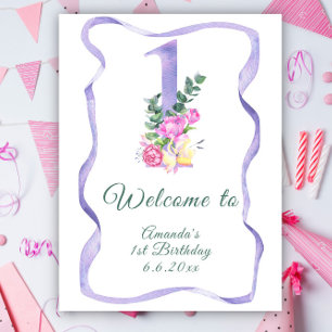 Affiche Fleurs numéro 1er fête d'anniversaire