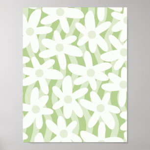 Affiche Fleurs ondulées Trippy Motif vert Pastel Sage