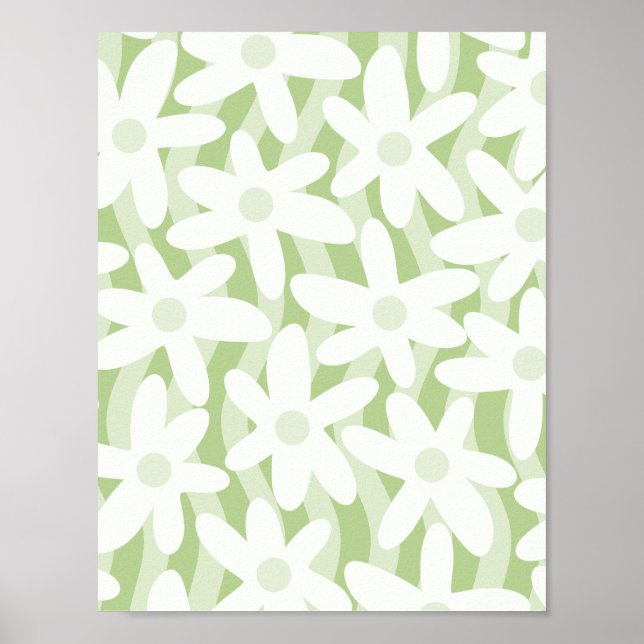 Affiche Fleurs ondulées Trippy Motif vert Pastel Sage (Devant)